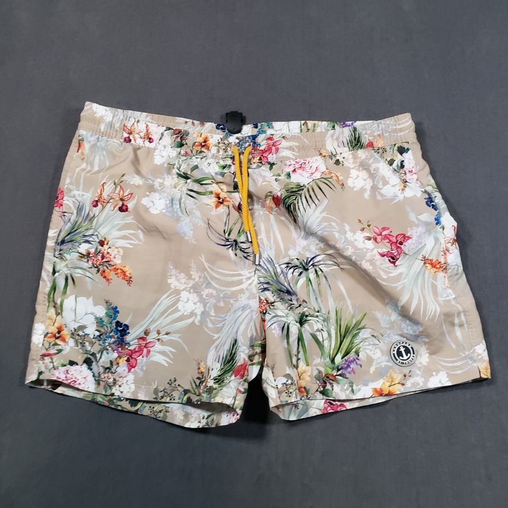 Europann Swim Trunks Mens 2XL Tan Floral Tropical Saint-Tropez Board Shorts‎